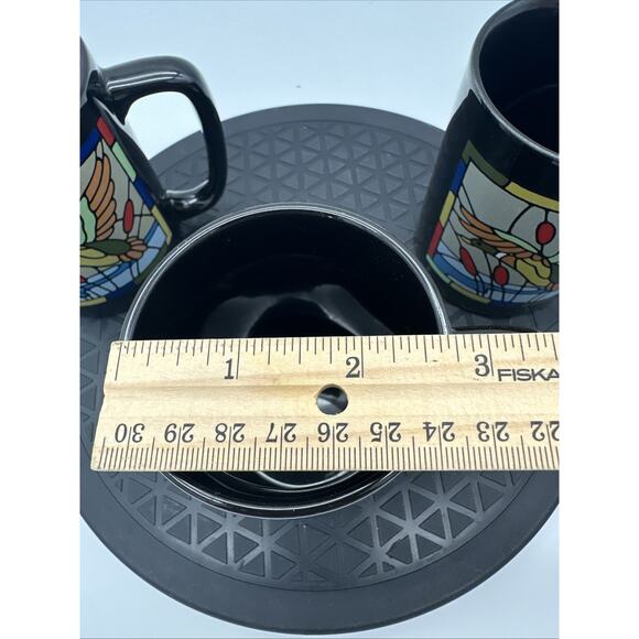 Set Of 3 Otagiri Coffee Tea Black Floral Stained Glass Duck Mug Cup Vtg - Picture 3 of 5